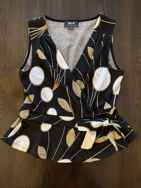 Maeve Anthropologie Wrap Peplum Top XS Black Gold Floral